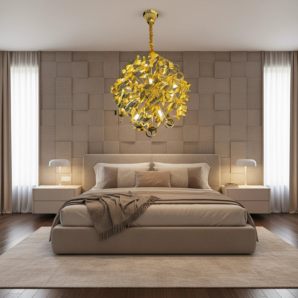 Braided Gold Ribbon Cascade Chandelier