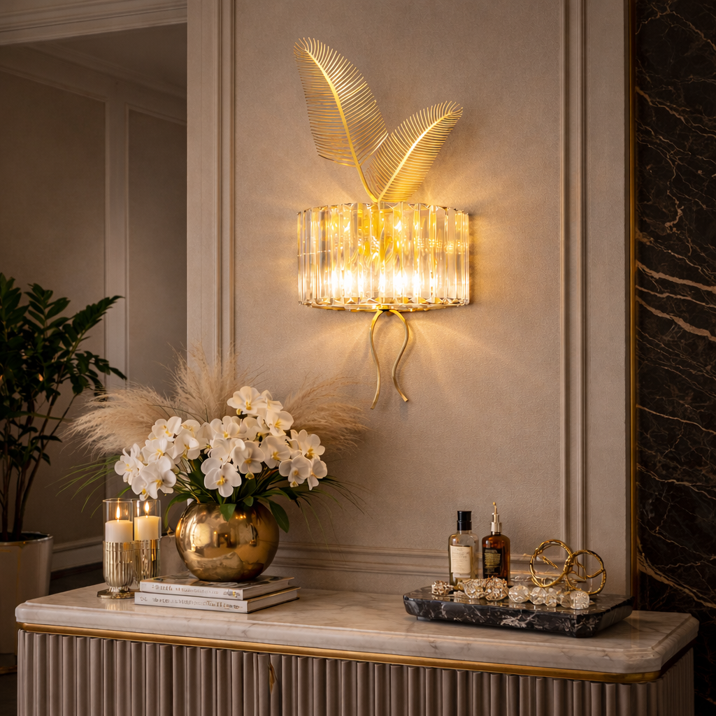 Leaf Crown Crystal Wall Light