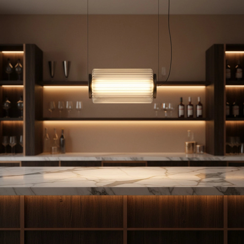 AmberCask Ribbed Glass Cylinder Pendant Light
