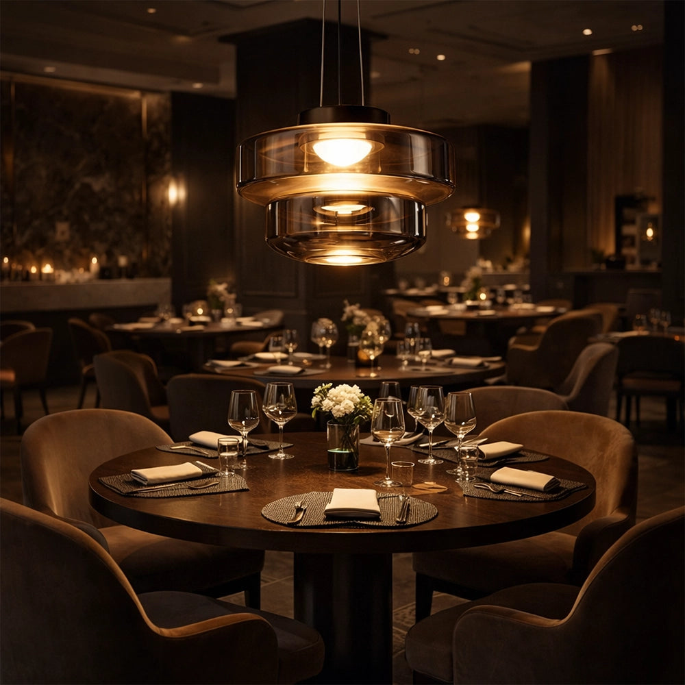 HaloTier Smoky Glass Ring Pendant Light