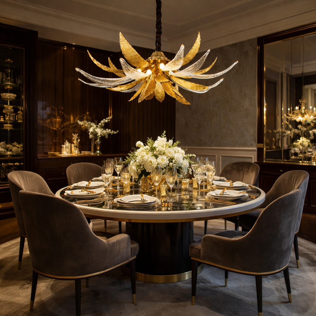 Aurelion Bloom Sculptural Glass & Gold Chandelier