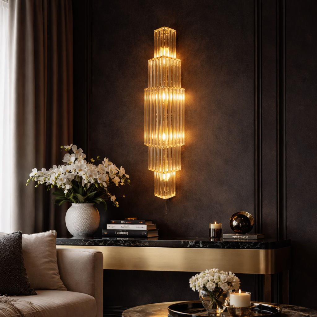 Tiered Crystal Column Wall Light