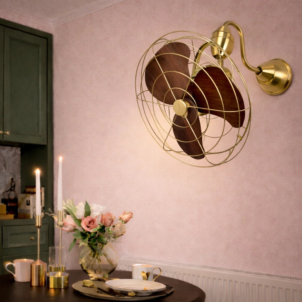 Toucan Golden Wall Mounted Fan with Cage | 15W BLDC Motor | ABS Body