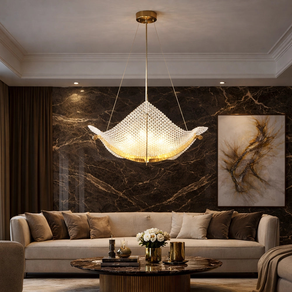 Woven Pearl Mesh Saucer Chandelier