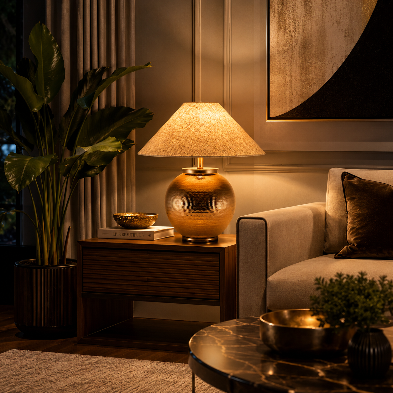 Auric Globe Hammered Metal Table Lamp