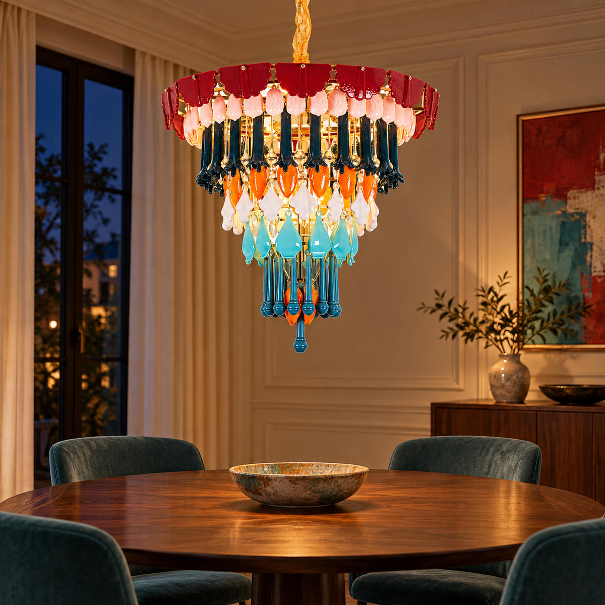 Luxury French Gold Multicolor Crystal Chandelier