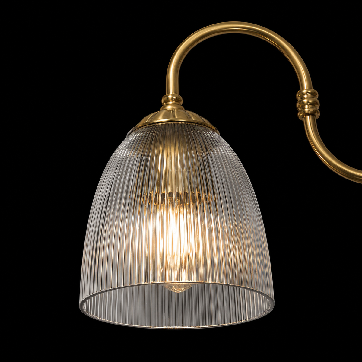 Vintage Brass 3-Light Ribbed Glass Chandelier
