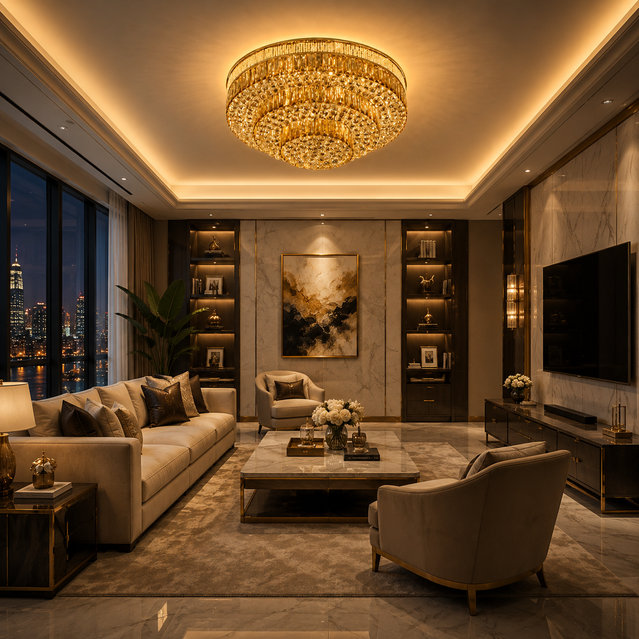Luxury Round Crystal Flush Mount Chandelier