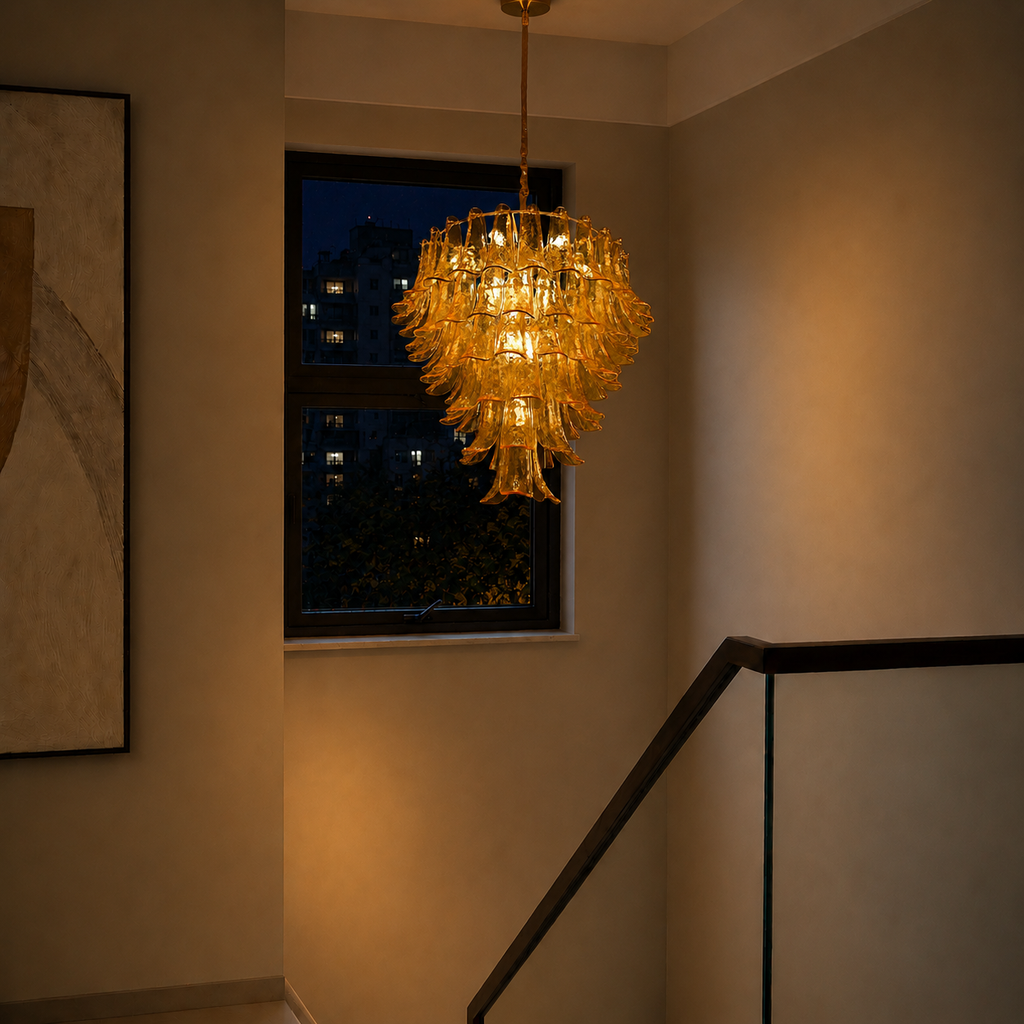 Modern Amber Art Glass Chandelier