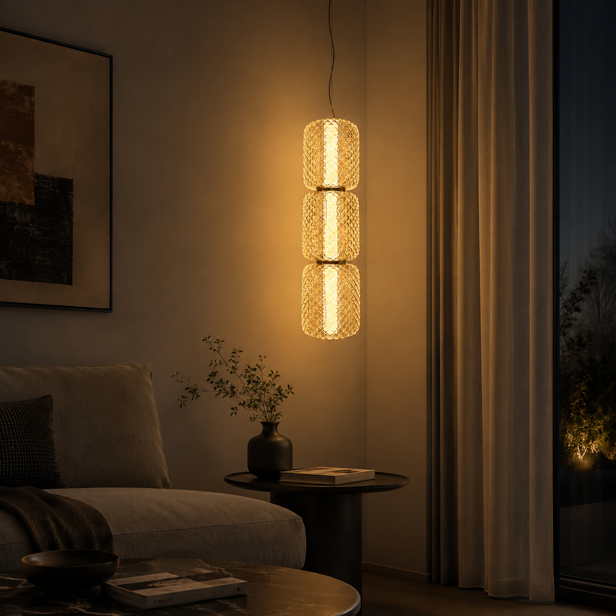 Aurelle Triple Textured Glass Pendant Light