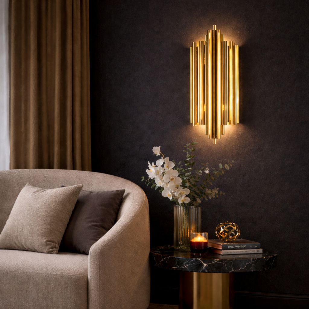 Vertical Gold Rod Wall Light