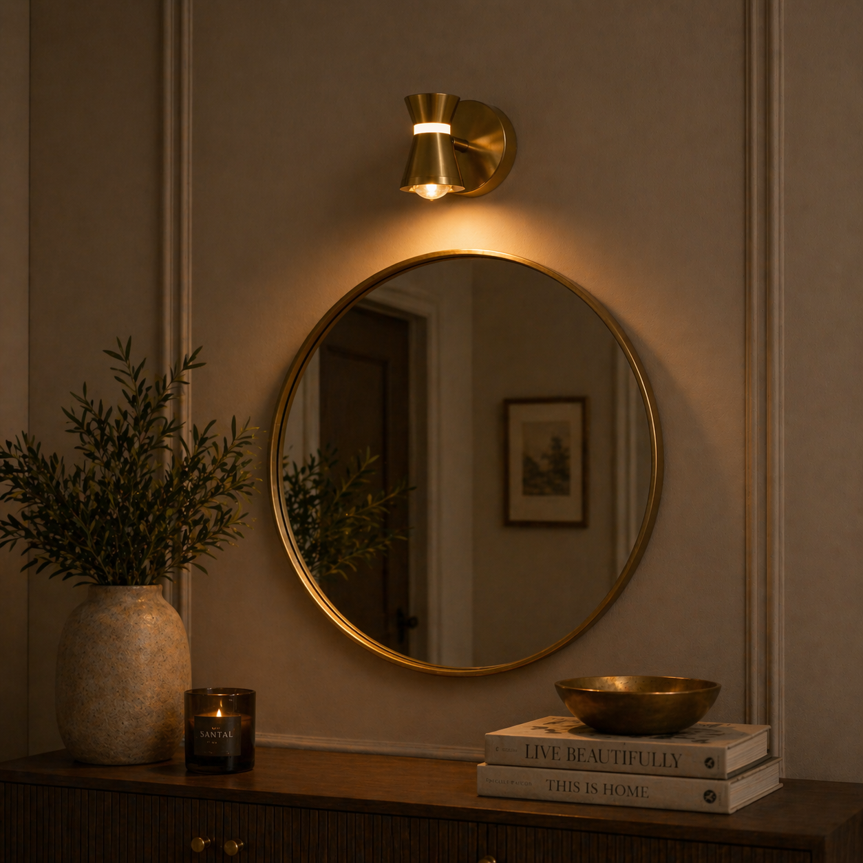Vespera Gold Hourglass Mirror Lamp