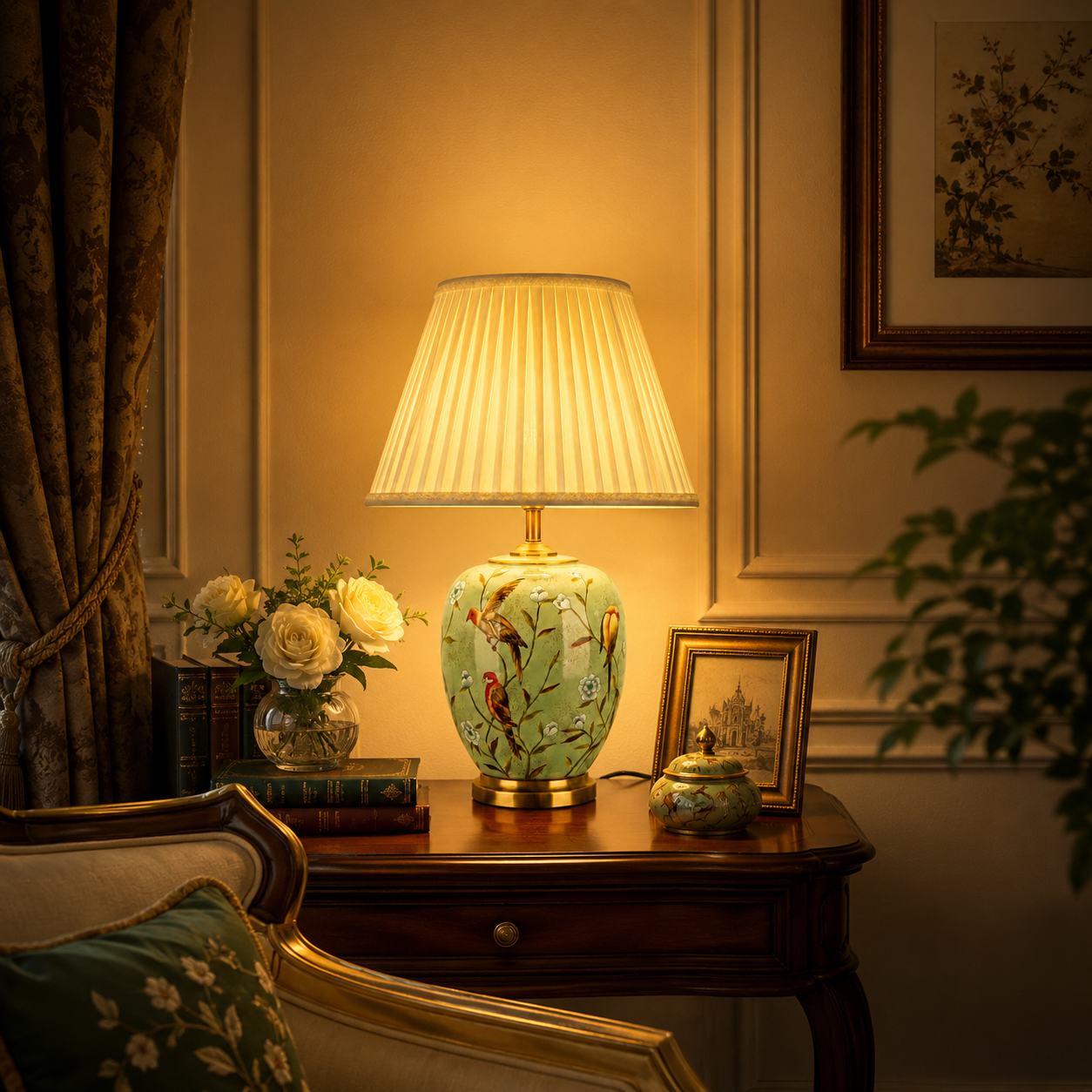 Vintage Hand-Painted Ceramic Table Lamp