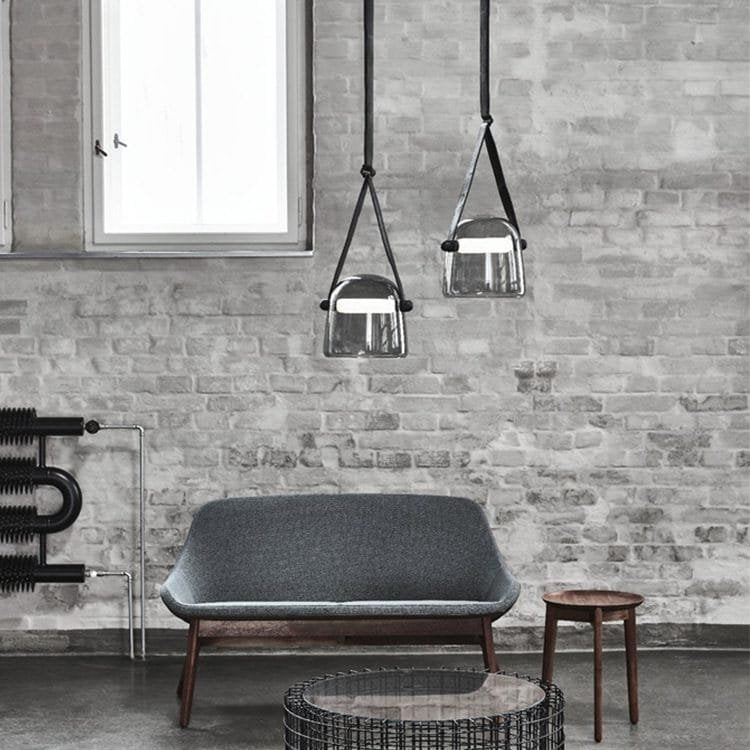 Dew Smoked (Glass, Leather) Pendant Light