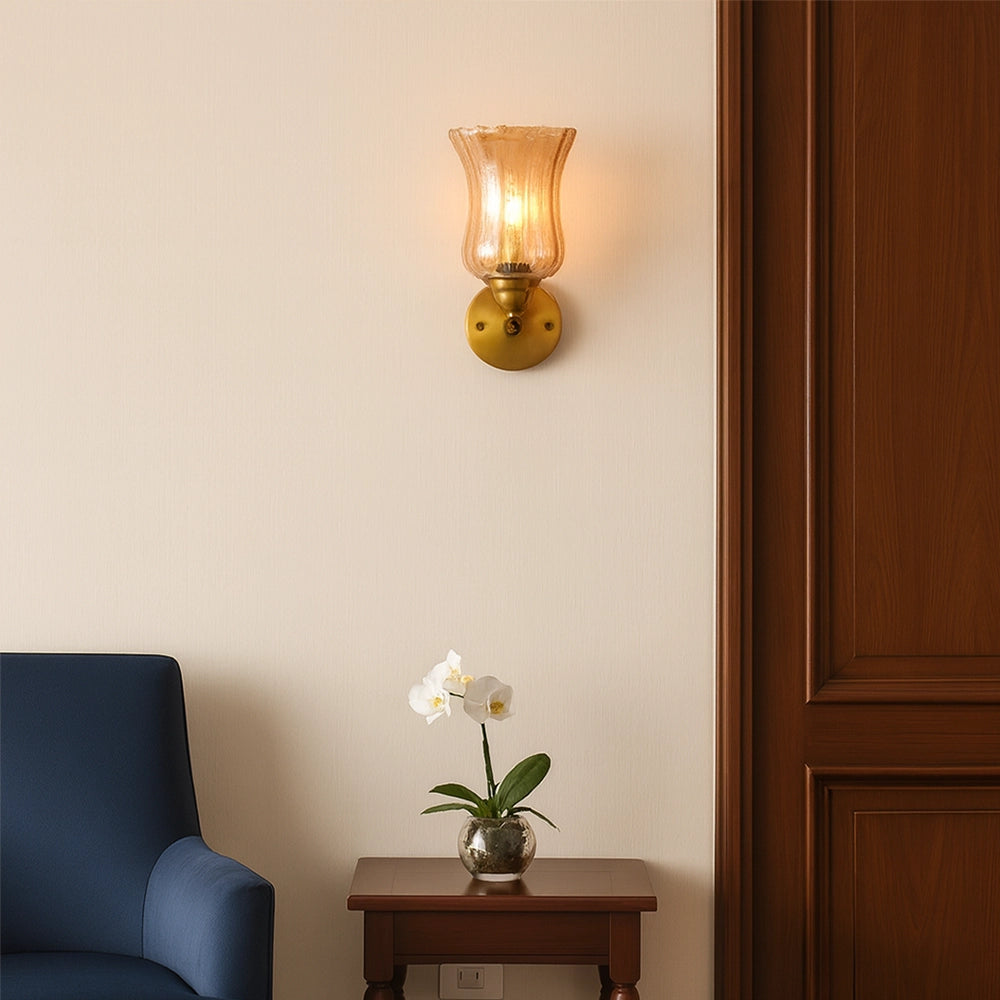 Vintage Amber Tulip Glass Wall Light