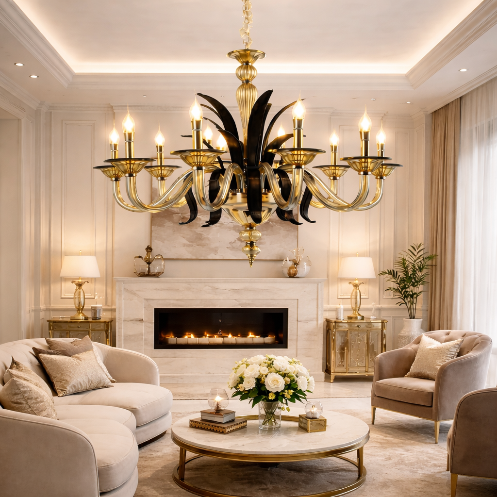 Modern Gold Glass Arm Chandelier Light