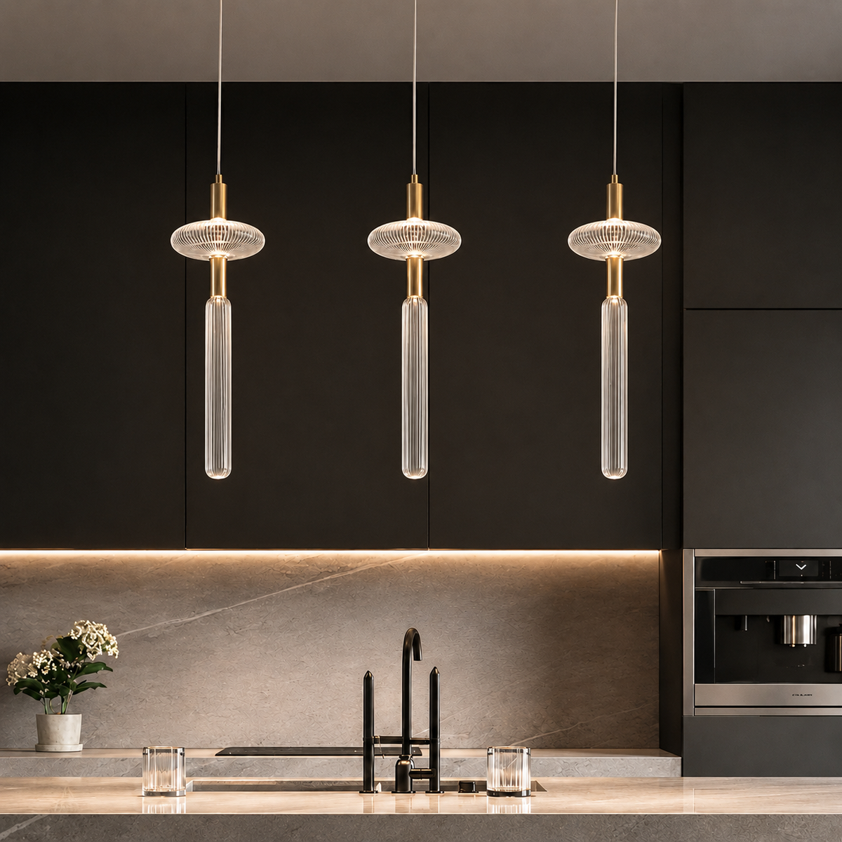 Modern Fluted Clear Glass Pendant Light