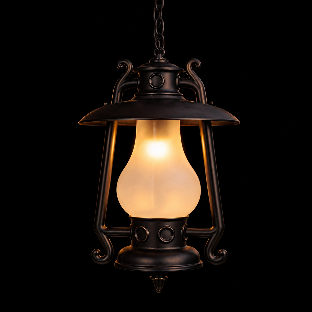 Rustic Bronze Farmhouse Hanging Lantern Light