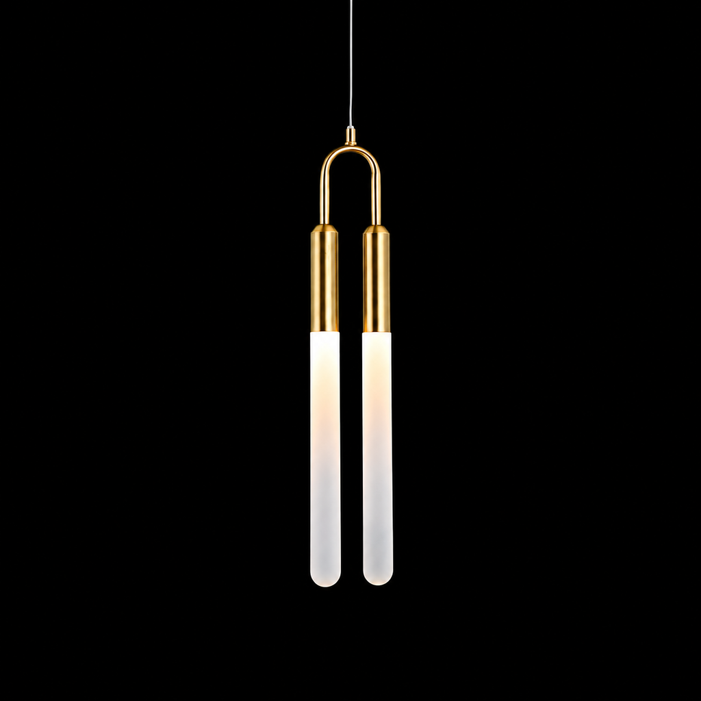 Modern Brass Gold Twin Tube Pendant Light