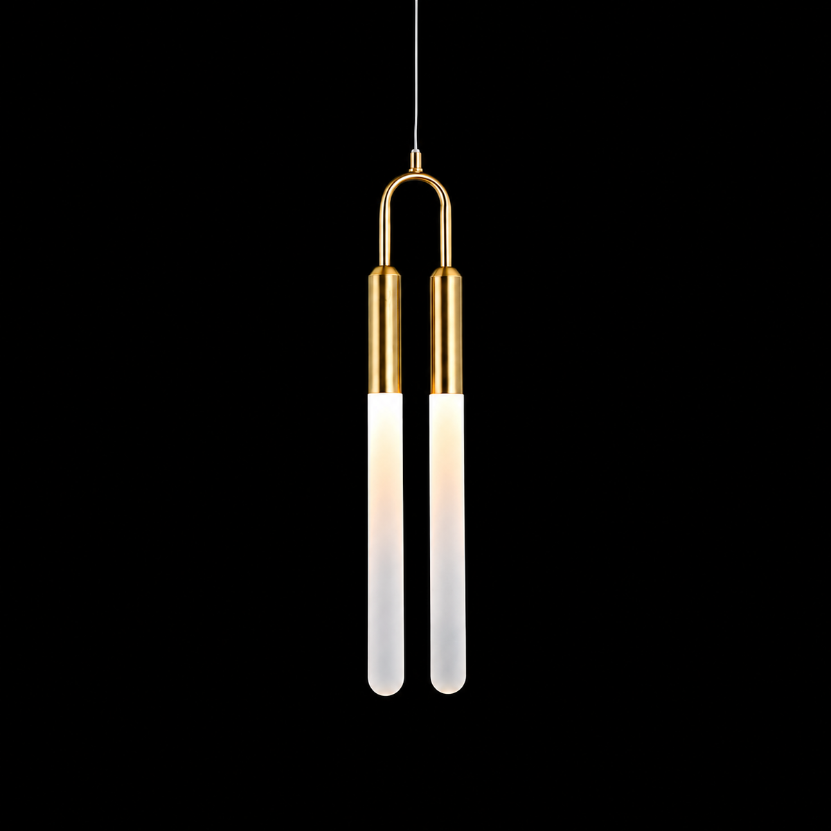 Modern Brass Gold Twin Tube Pendant Light