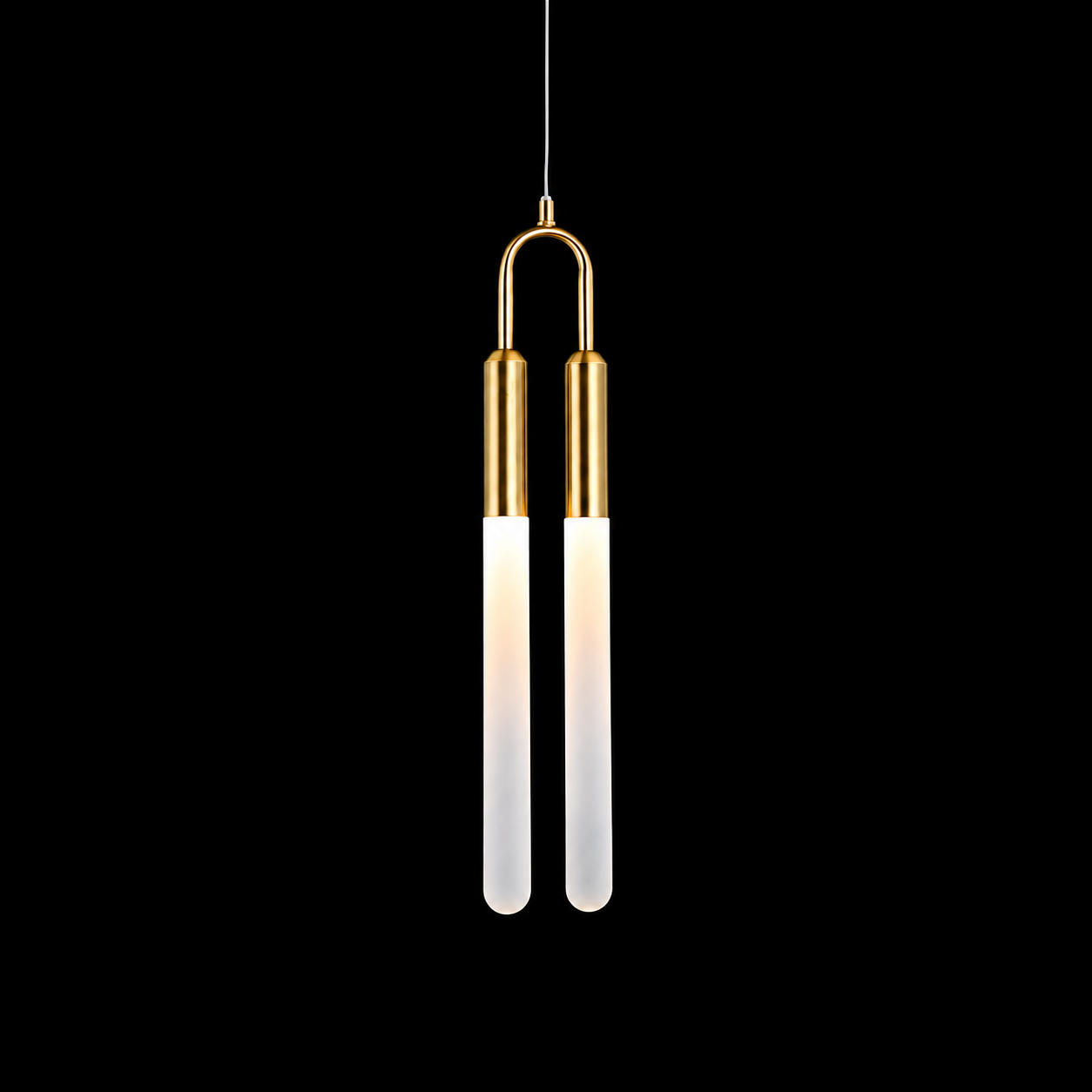 Modern Brass Gold Twin Tube Pendant Light