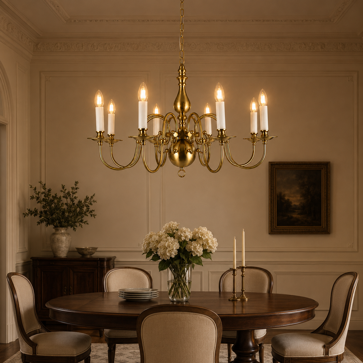 Antique Brass 8-Light Classic Candle Chandelier