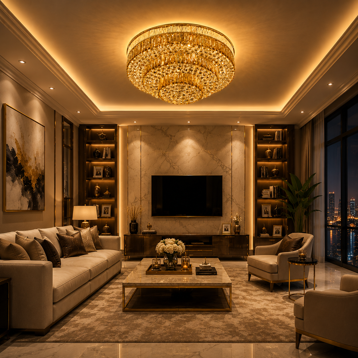 Luxury Round Crystal Flush Mount Chandelier