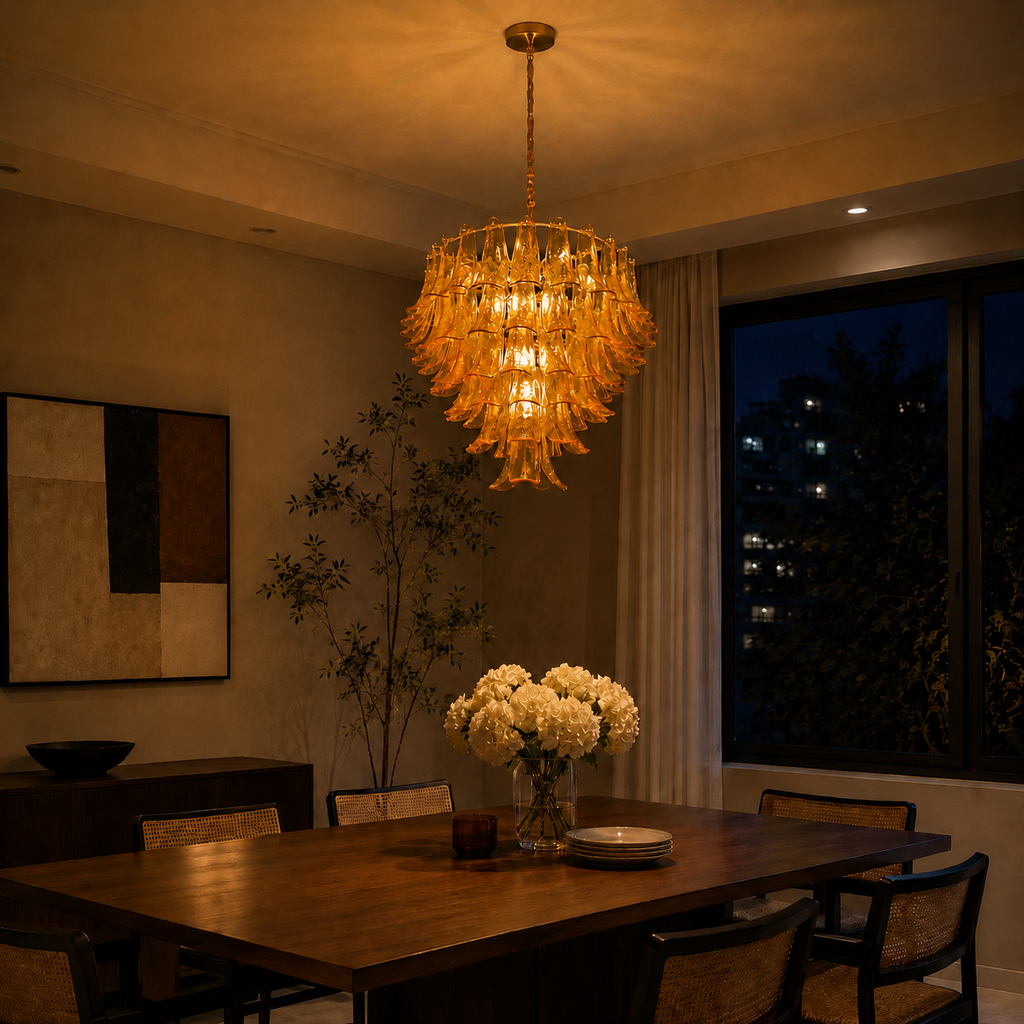 Modern Amber Art Glass Chandelier