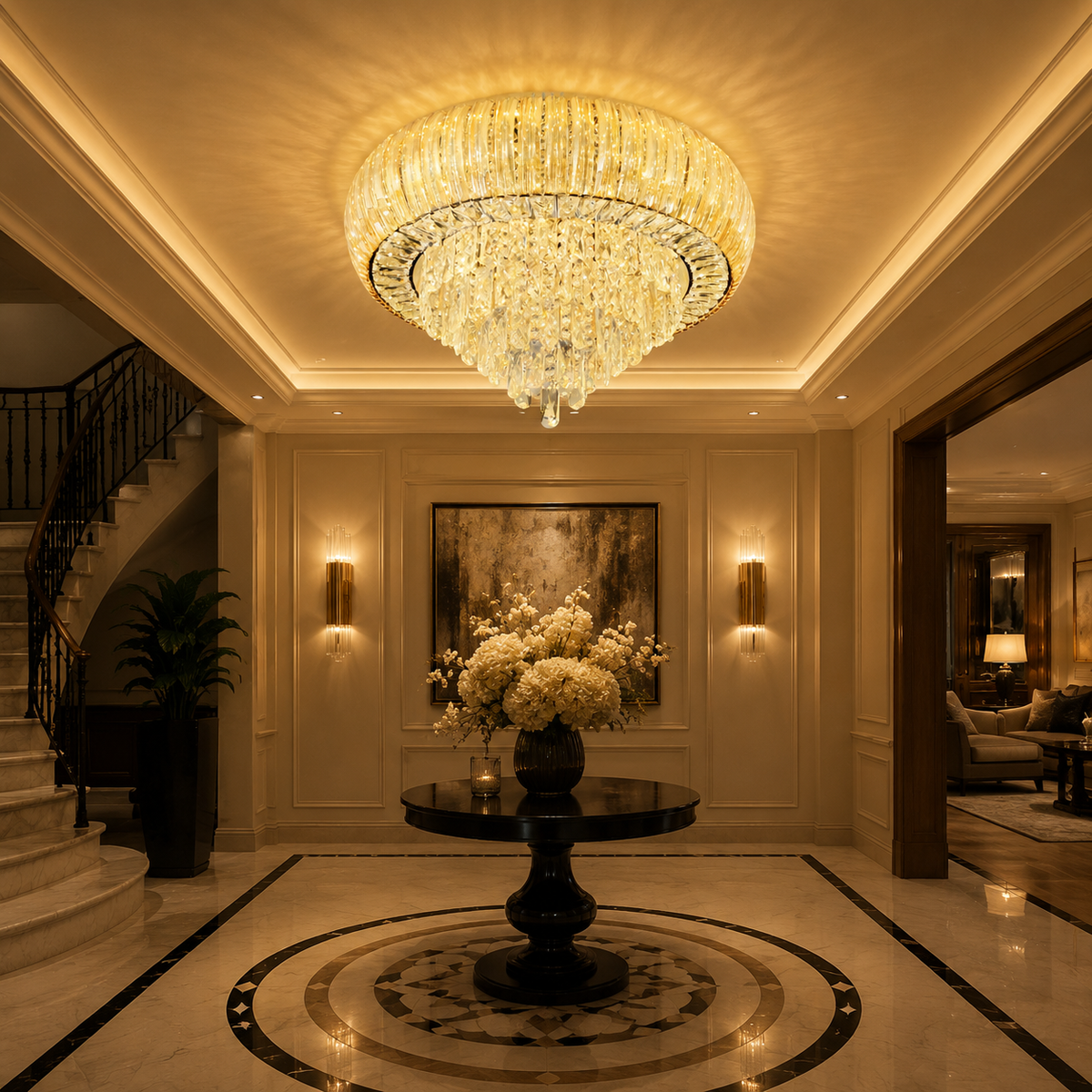 Luminara Halo Crystal Flush Mount Chandelier