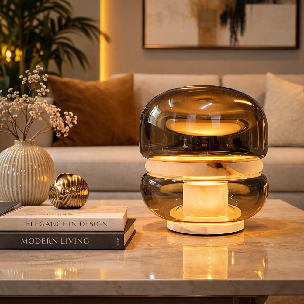 Haloform Amber Glass Marble Table Lamp