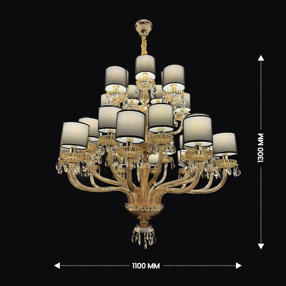 Amber Lampshade Crystal Cascade Chandelier
