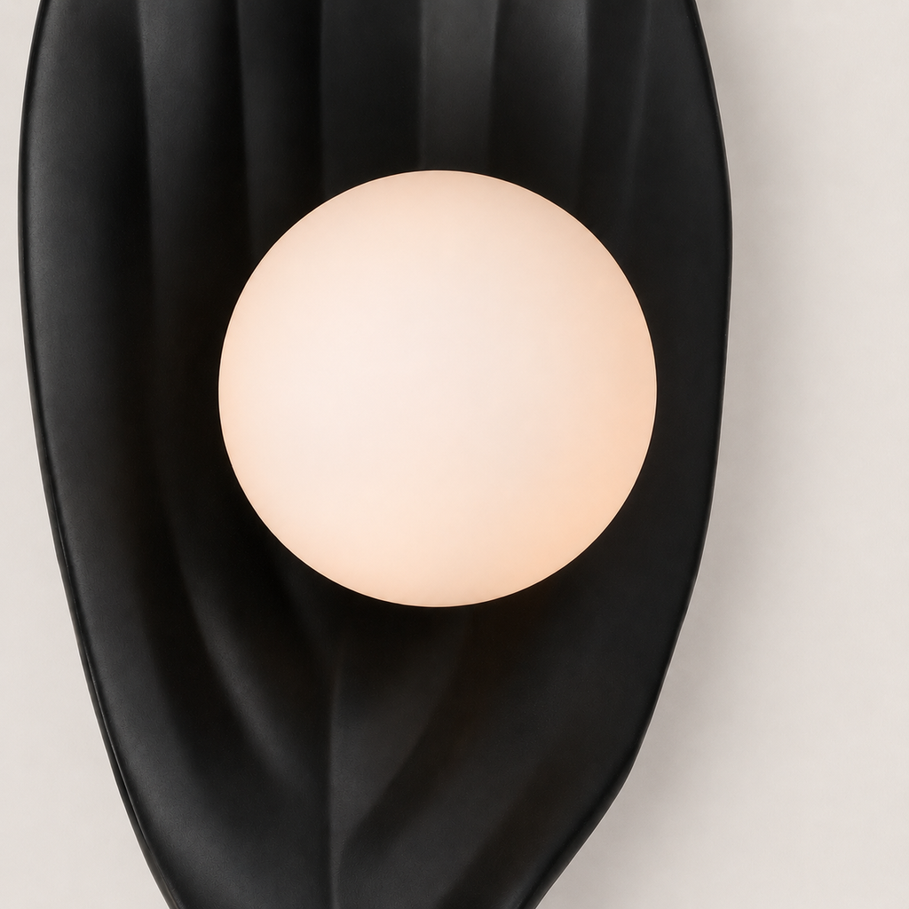 Raven's Glow - Black Leaf Wall Sconce with Orb Light