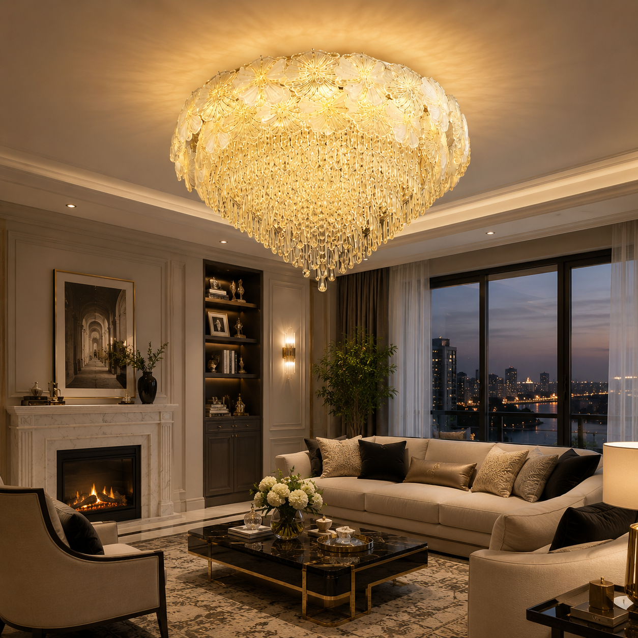 Celestia Cascade Crystal Flush Mount Chandelier