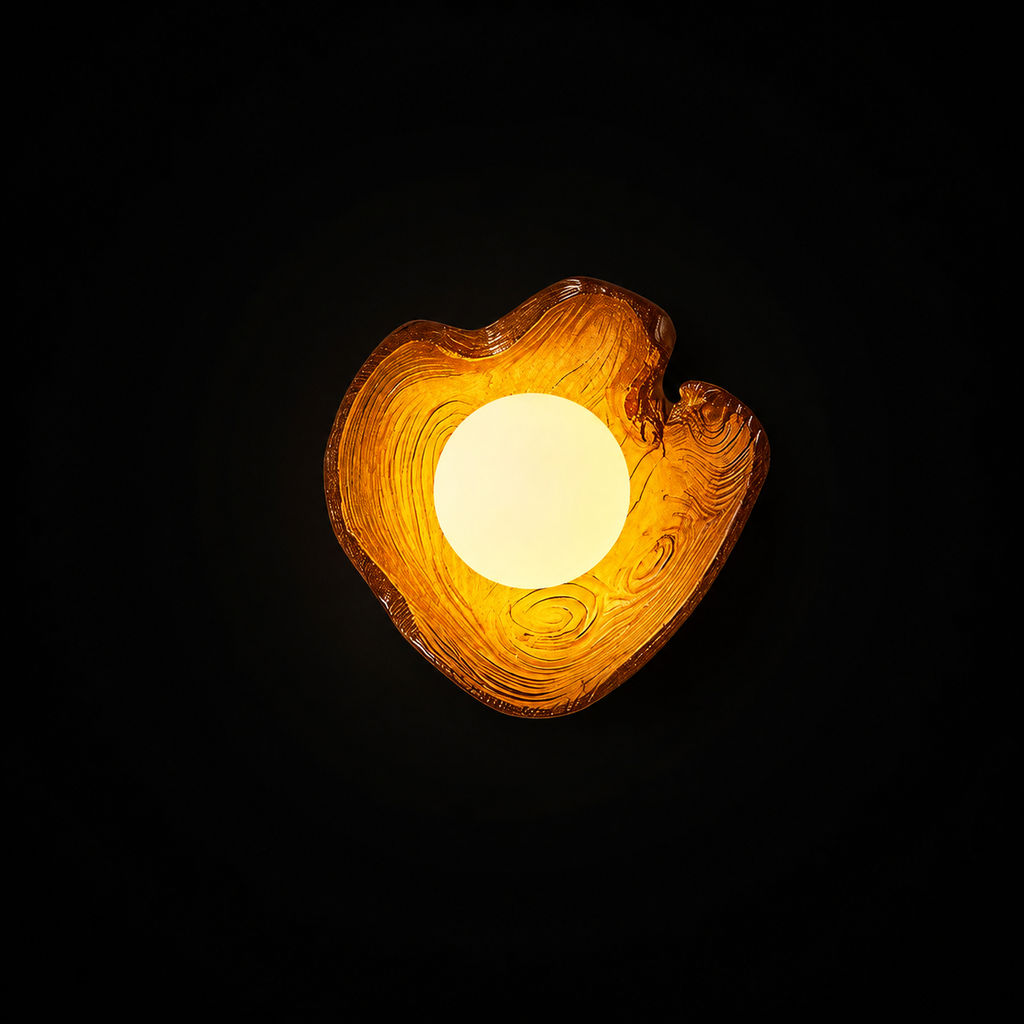 EmberLeaf Walnut Glow Resin Wall Light