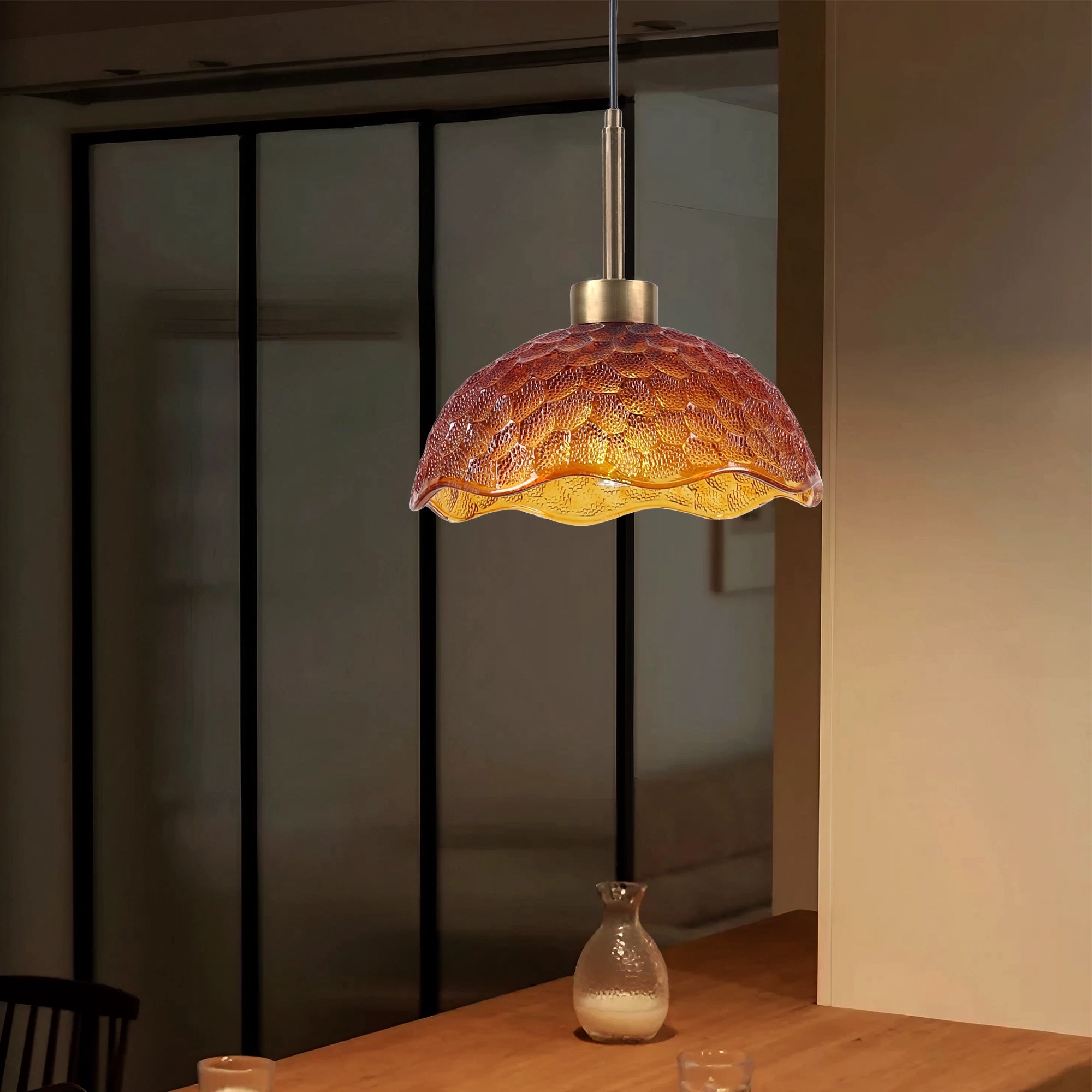 Amber Hive - Textured Glass Dome Pendant Light