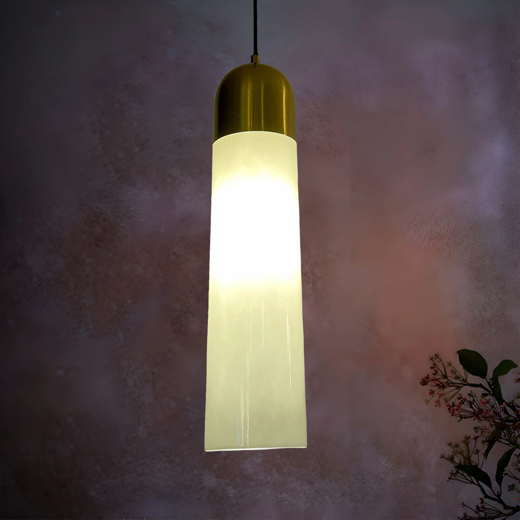 Aura Column Minimalist Gold and White Pendant Light