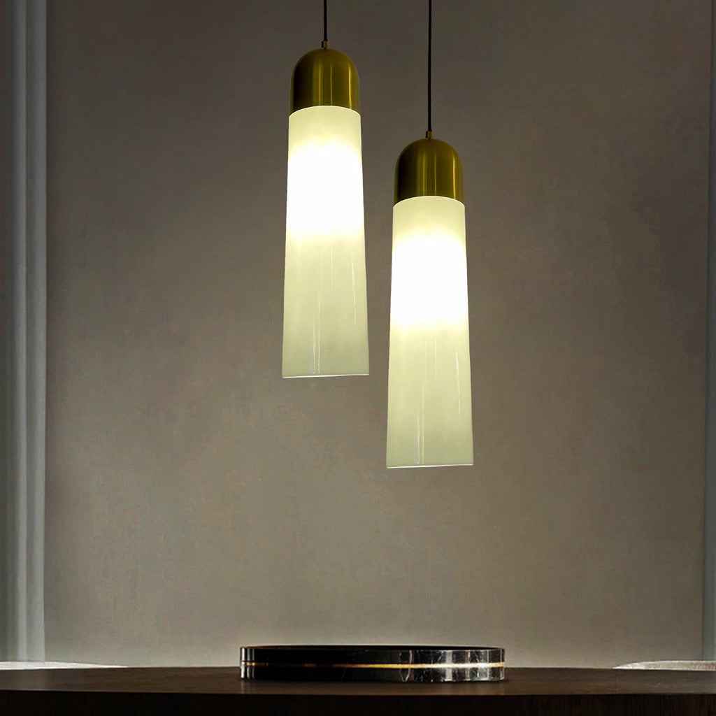 Aura Column Minimalist Gold and White Pendant Light