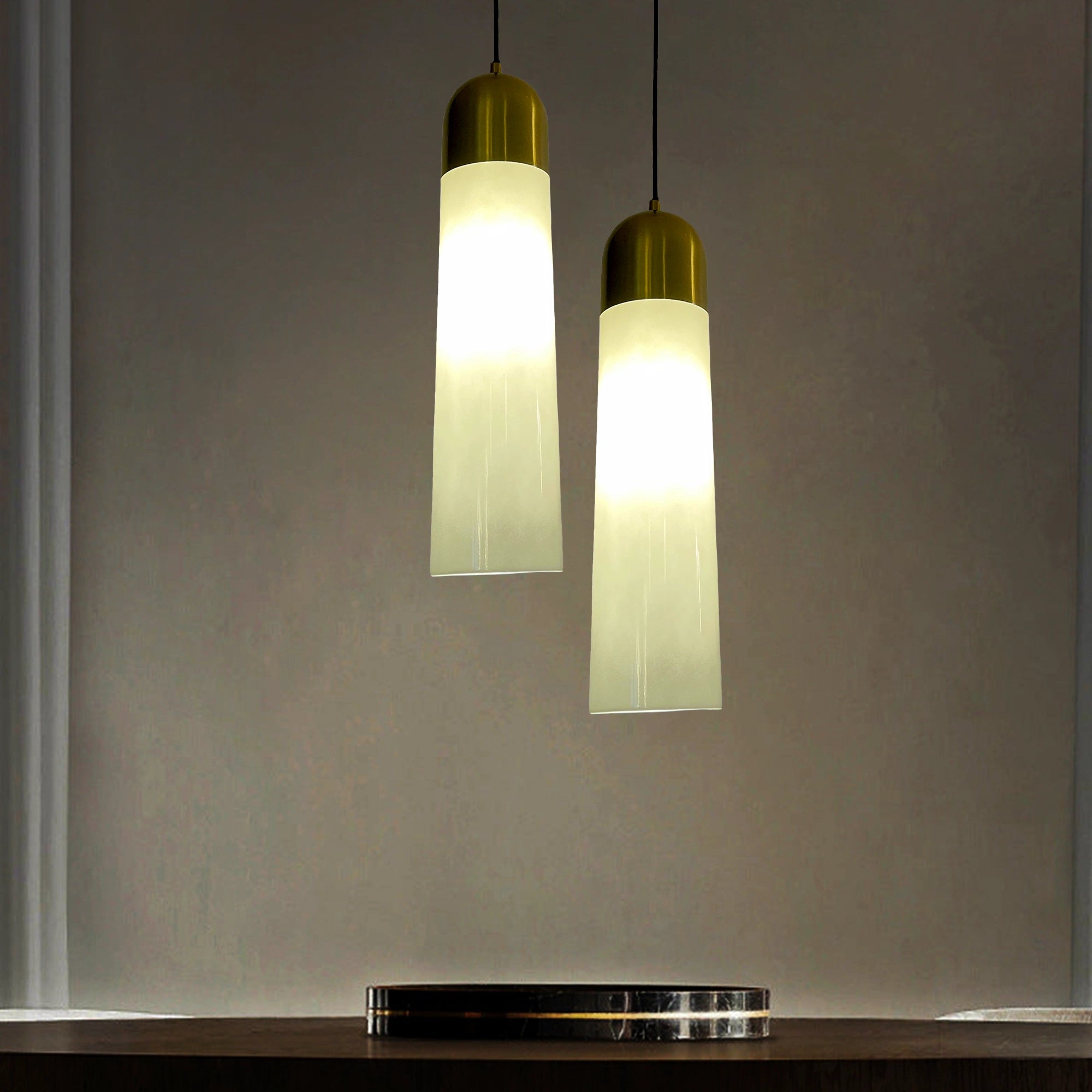 Aura Column Minimalist Gold and White Pendant Light