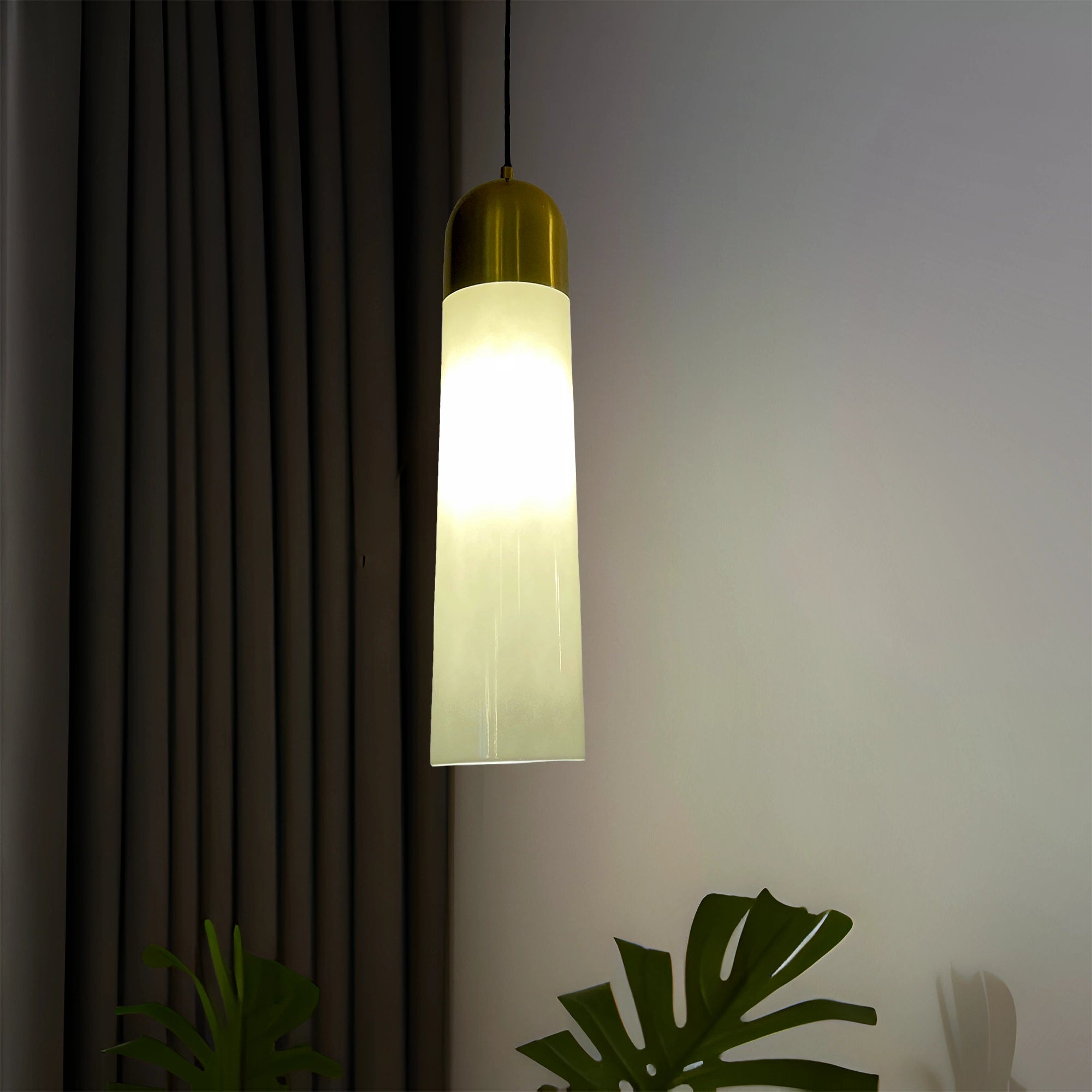 Aura Column Minimalist Gold and White Pendant Light