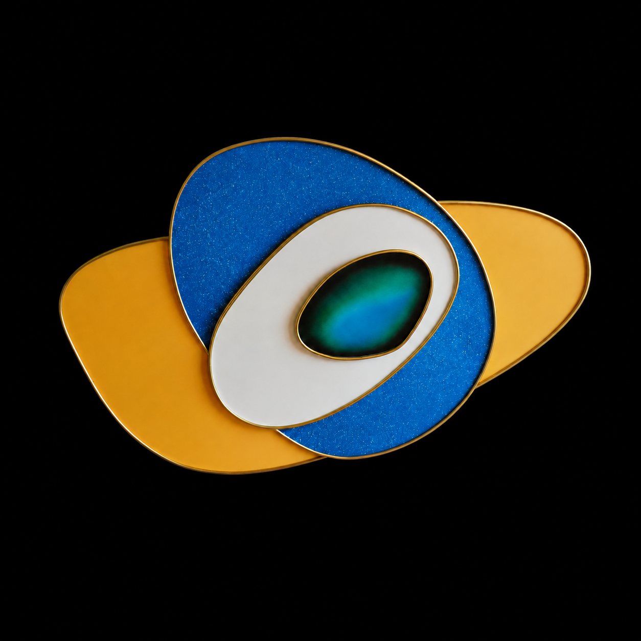 Celestial Orbit Wall Art – Blue, Gold & White Abstract Geometric Panel