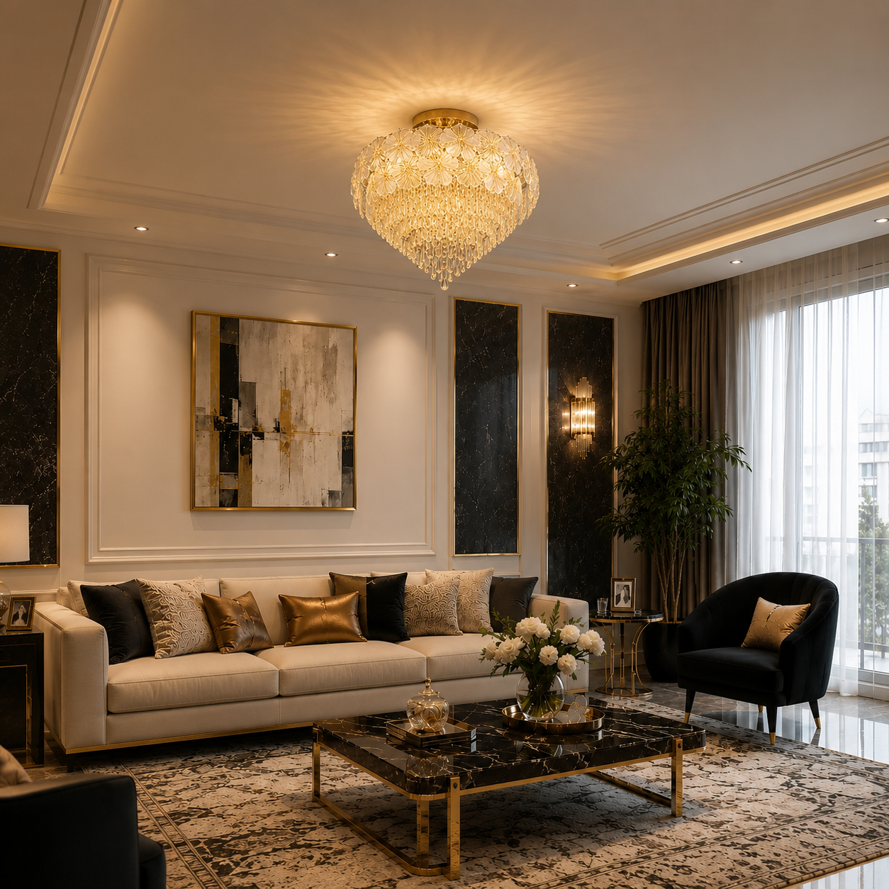 Celestia Cascade Crystal Flush Mount Chandelier
