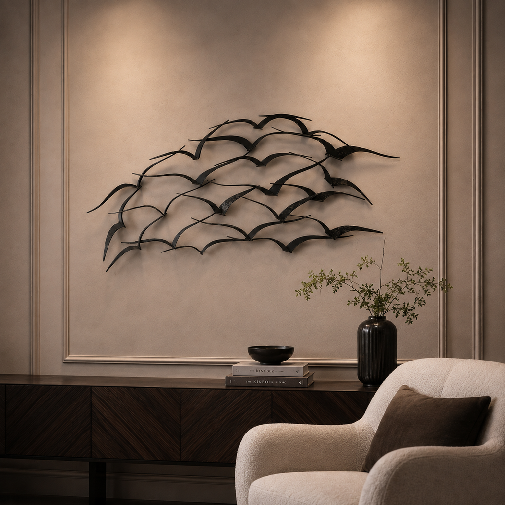 Sculpted Flight Wall Art – Black Metal Abstract Bird Panel
