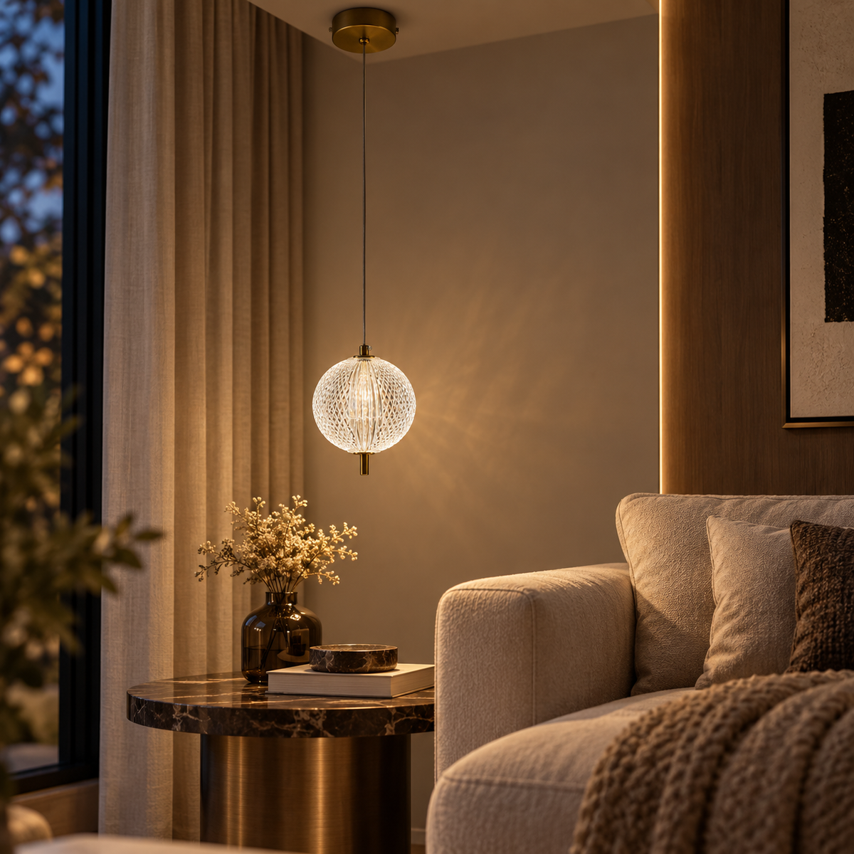 Celestia Crystal Globe Pendant Light – Antique Gold Finish