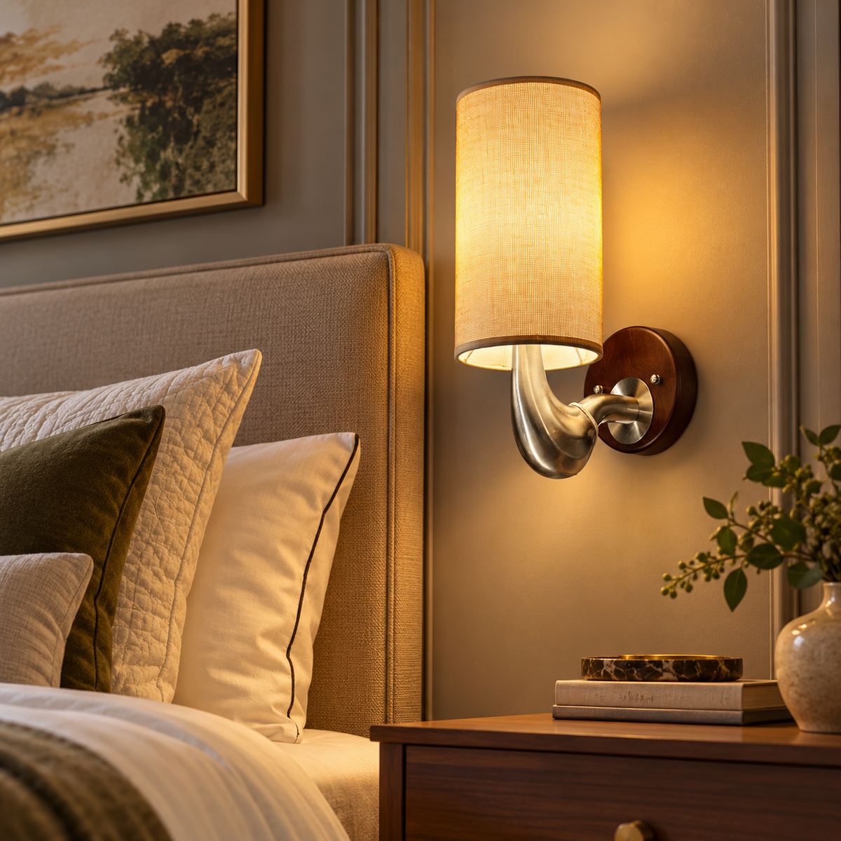 Aureon Wood & Brass Fabric Wall Sconce