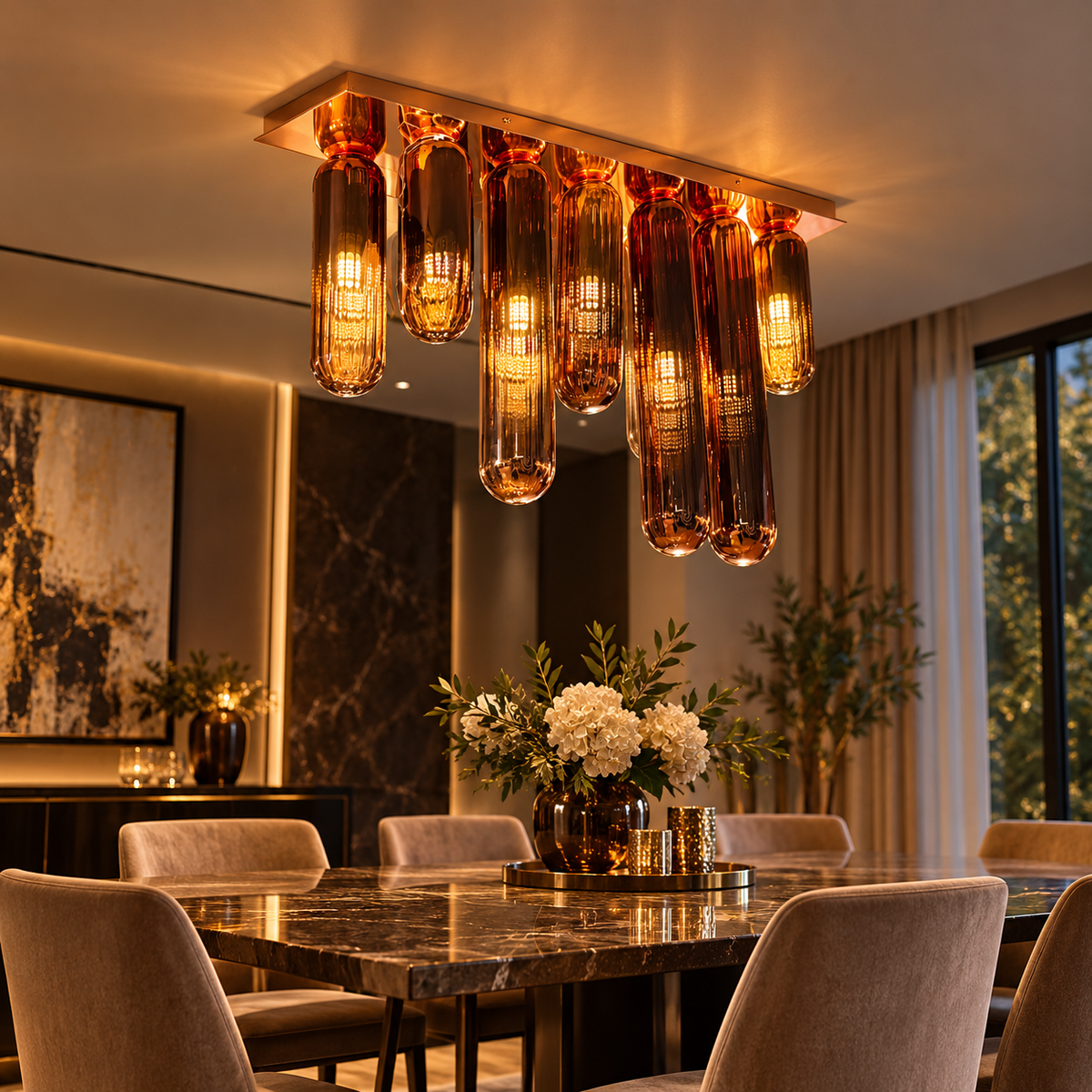 Aurevia Amber Glass Linear Ceiling Light