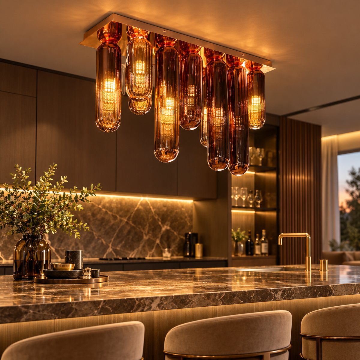 Aurevia Amber Glass Linear Ceiling Light