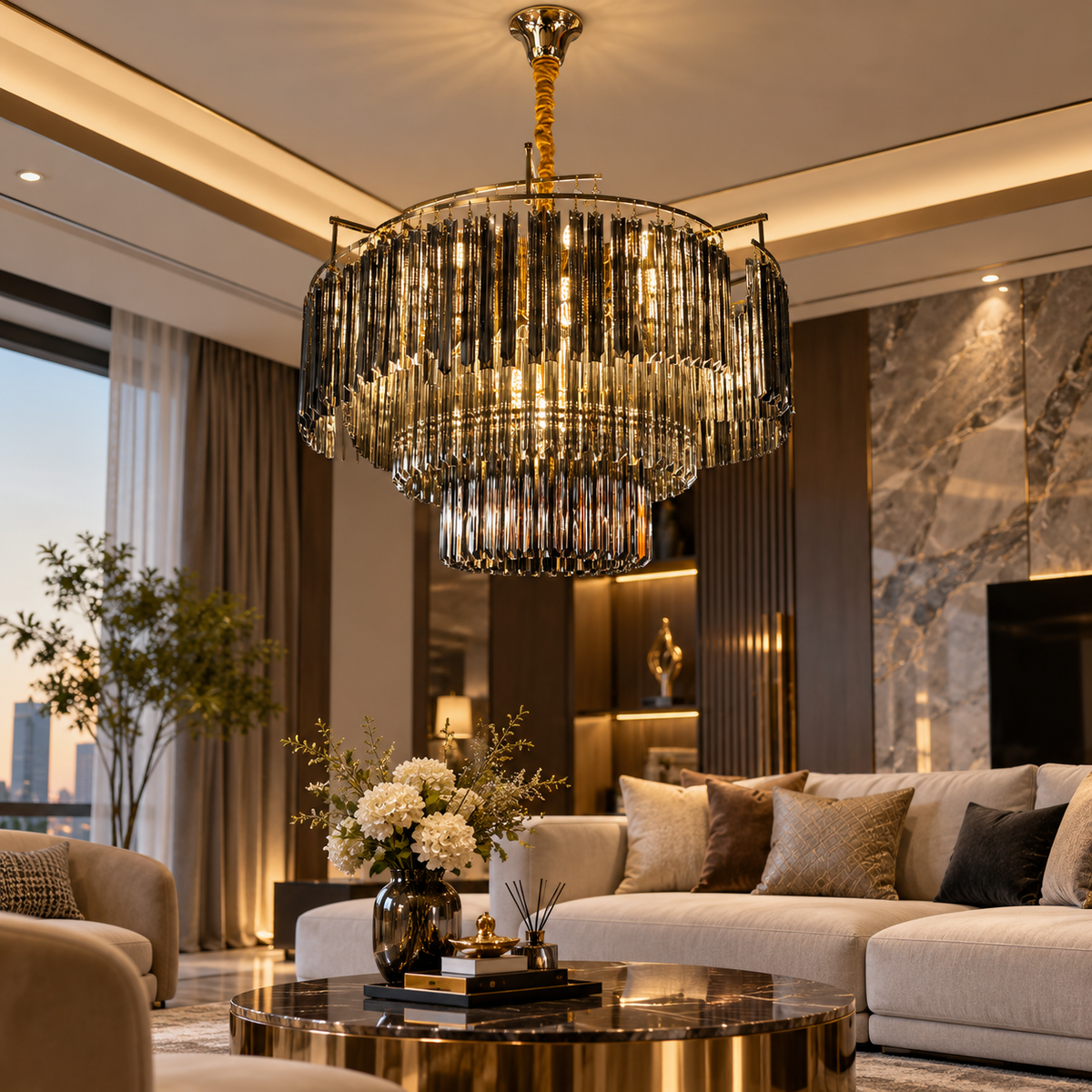 Aurelius Cascade Smoke Crystal Chandelier