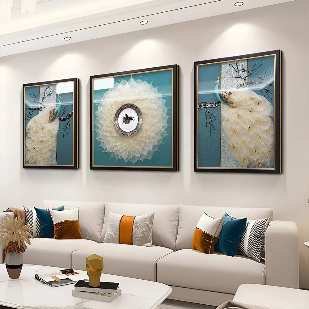 Elegant Peacock 3-Piece Wall Decor Art Set