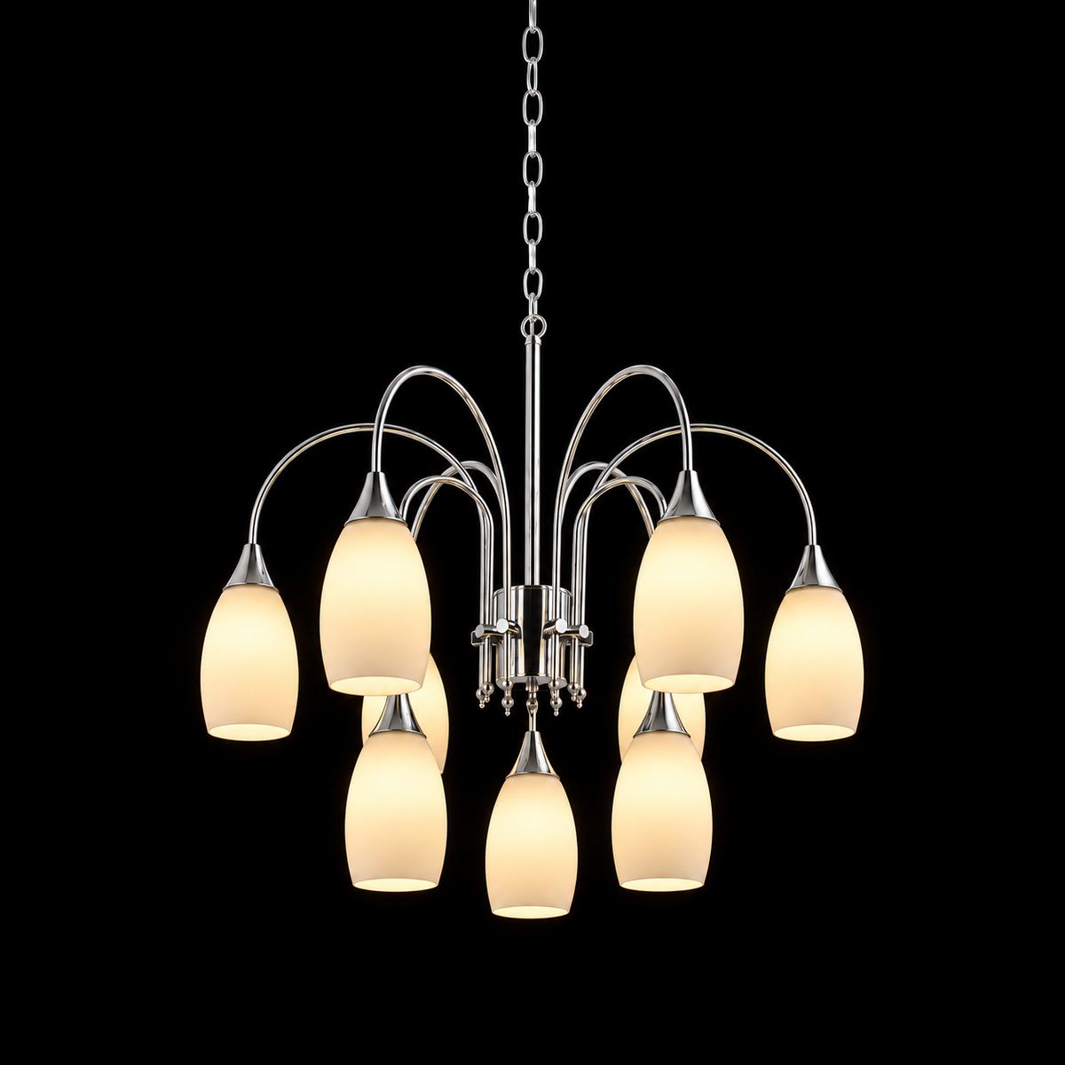 Elegant 9-Light Chrome Chandelier with Frosted Glass Shades