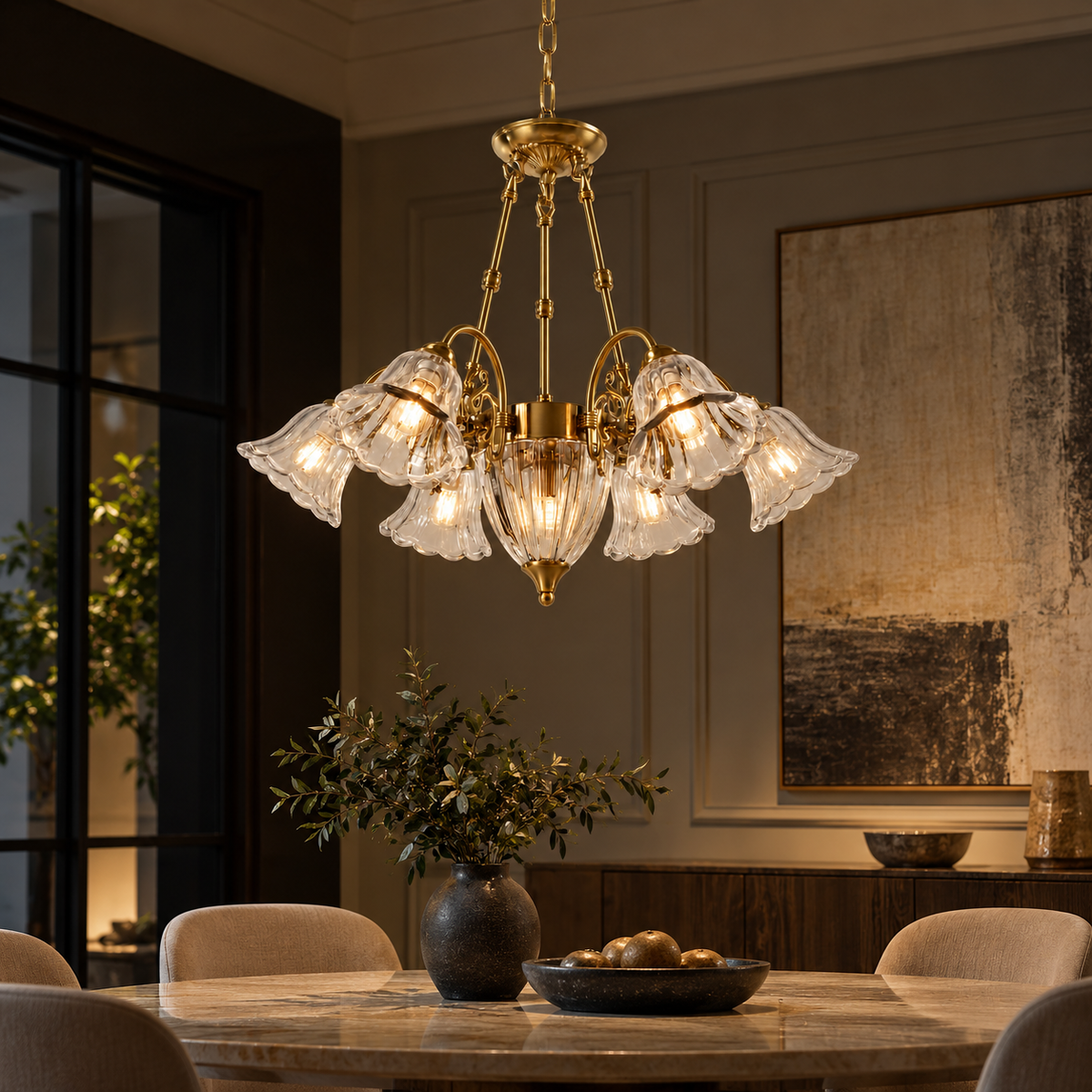 Golden Glass Flower Chandelier